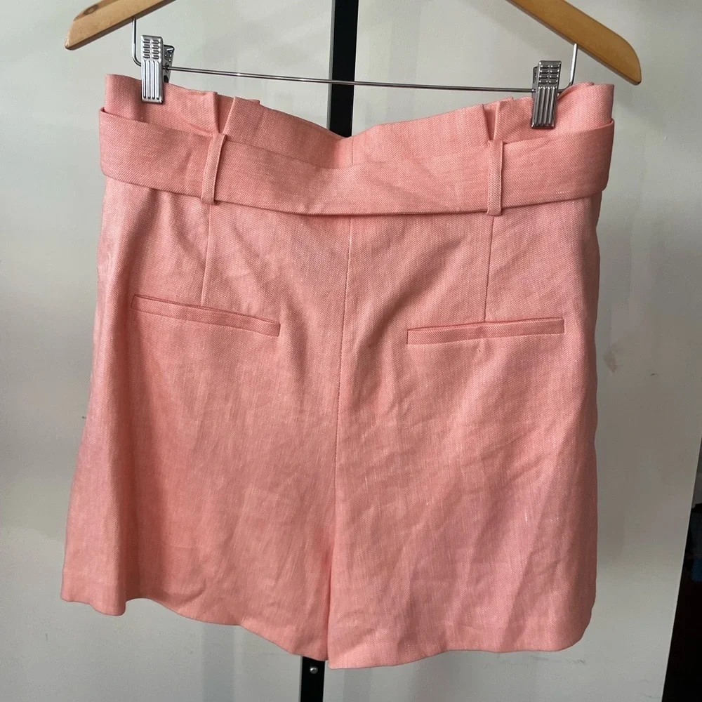 NWT Veronica Beard|| Ashford Belted Shorts in coral Size 14 linen Paper Bag